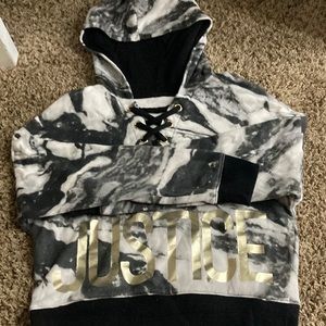 Black and white tie-dye Justice hoodie